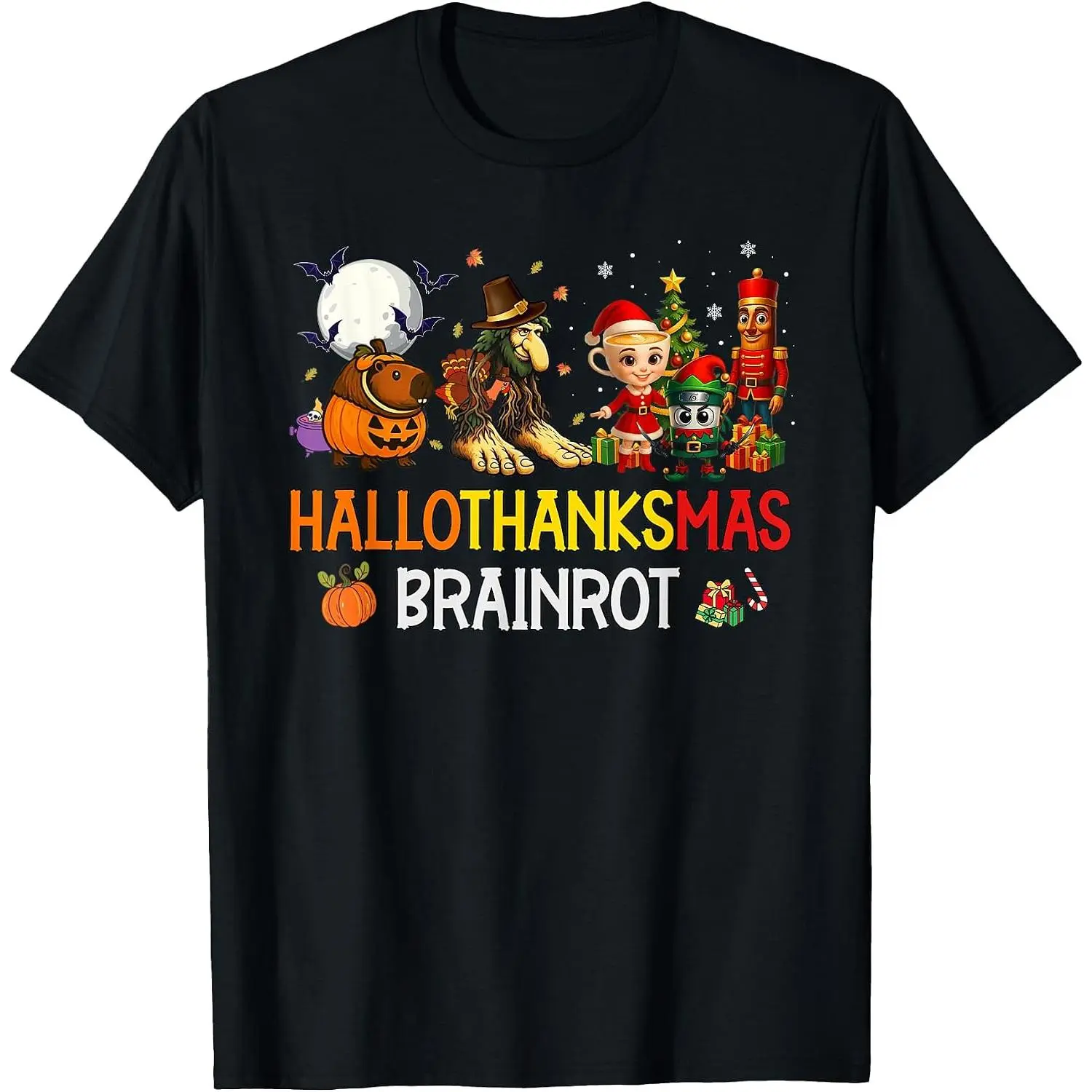 100% Cotton Happy Hallothanksmas Italian Brainrot Halloween Christmas T-Shirt