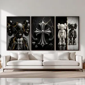 Luxury HypeBeast Kaws Wall Art Poster Set Of 3, Kaws Chrome Hearts Hypebeast Room Decor, Product without frame