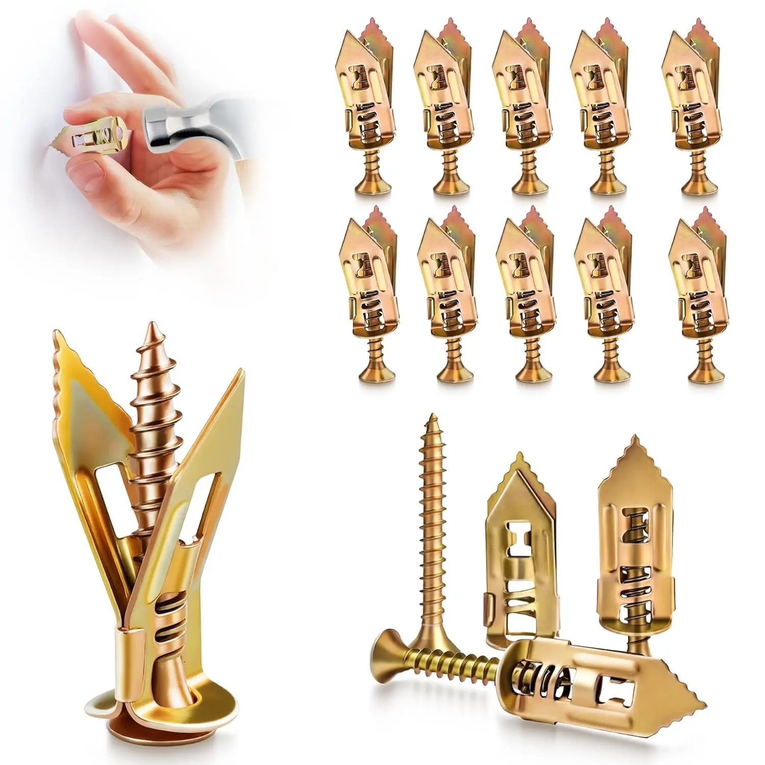 100 count Self Drilling Drywall Anchors and Screws Kit, Steel Wall Anchors and Screws for Heavy Duty, No Drill or Holes in Sheetrock Expansion Anchors