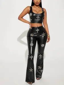 Rosalia Faux Leather Pant Set - Black