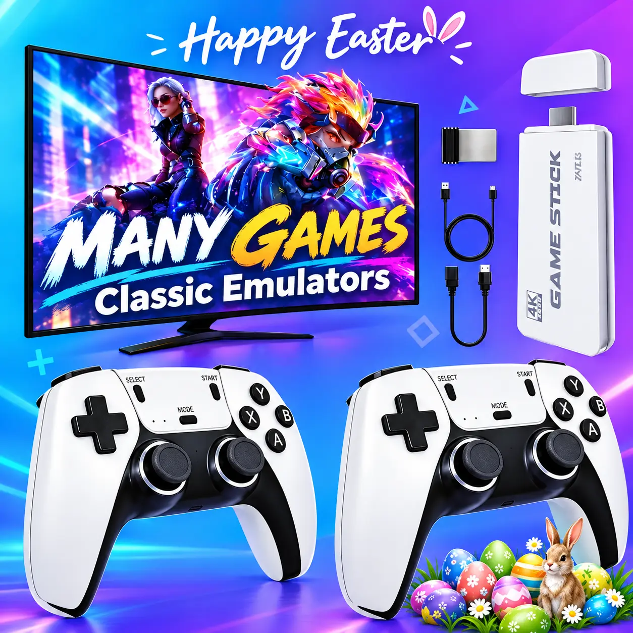 Retro Emulator Plus Home Video Game Console - 128GB TF Card, 2 Wireless Controllers, HDMI Cable, Preloaded Library, Cool Gadgets, Gaming Stuff, Mens Gifts, Gifts for Him, Game Night Essential