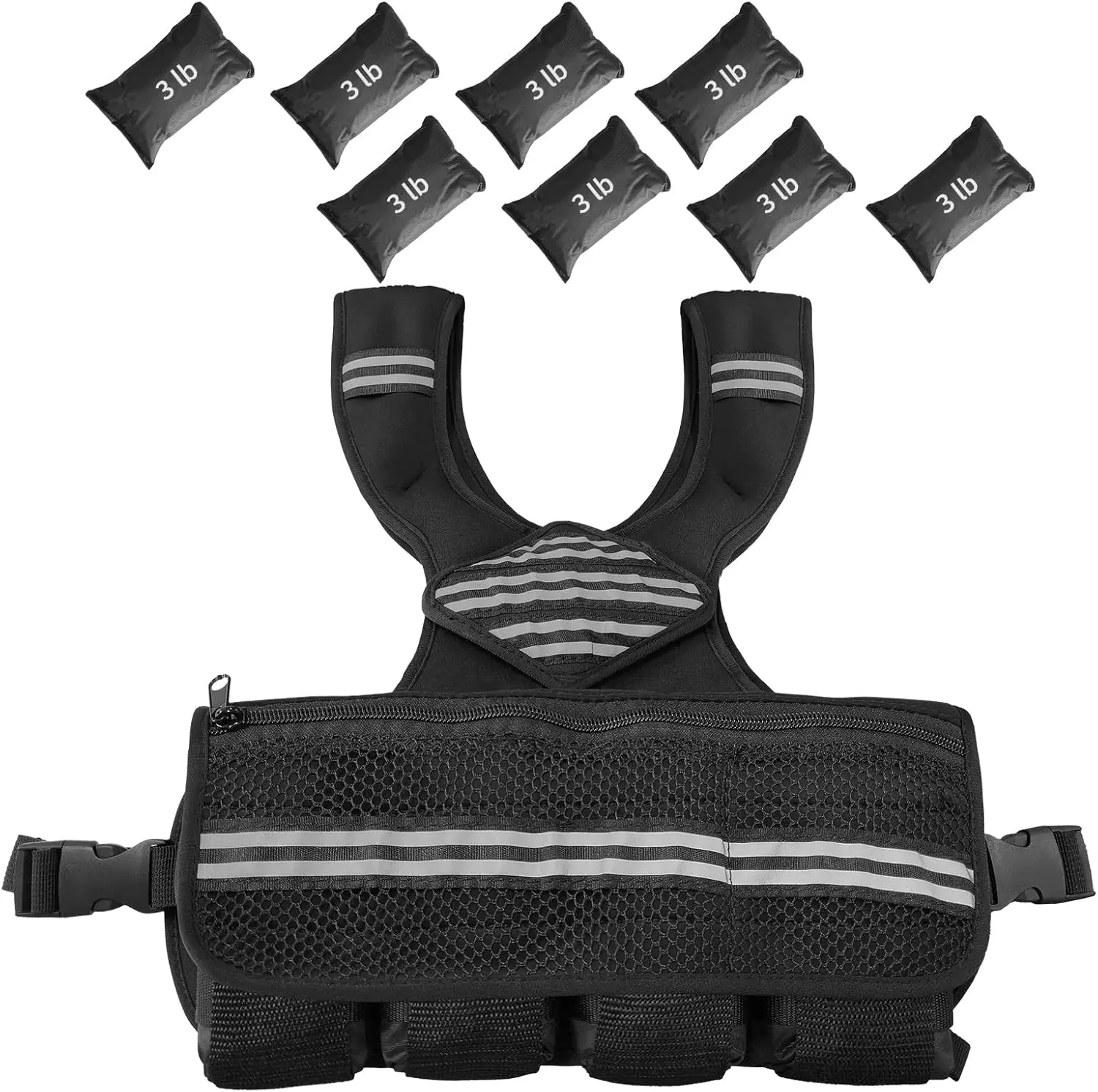 Adjustable Weighted Vest for Men & Women, Body Weight Vest with Reflective Stripe and Mesh Pocket, Workout Gear for Walking, Jogging and Strength Training