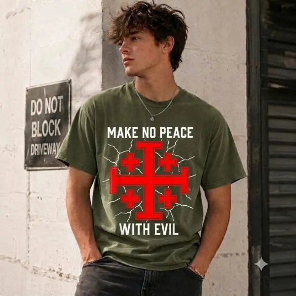 Knight Templar T-Shirt, Make No Peace With Evil Graphic Tee, Medieval Warrior Cross Shirt, History Lover Gift