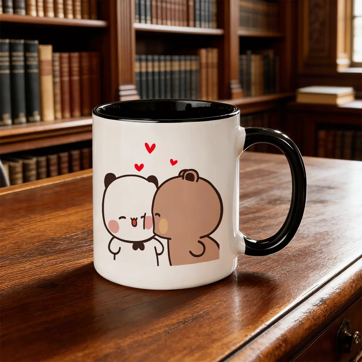Adorable Love Bears Ceramic Cup - Black Handle, Heartfelt Couple Design, Functional Valentine’s Gift, Daily Drink for Coffee Routine, Kitchen Coffee Bar Accessory, Daily Coffee Routine