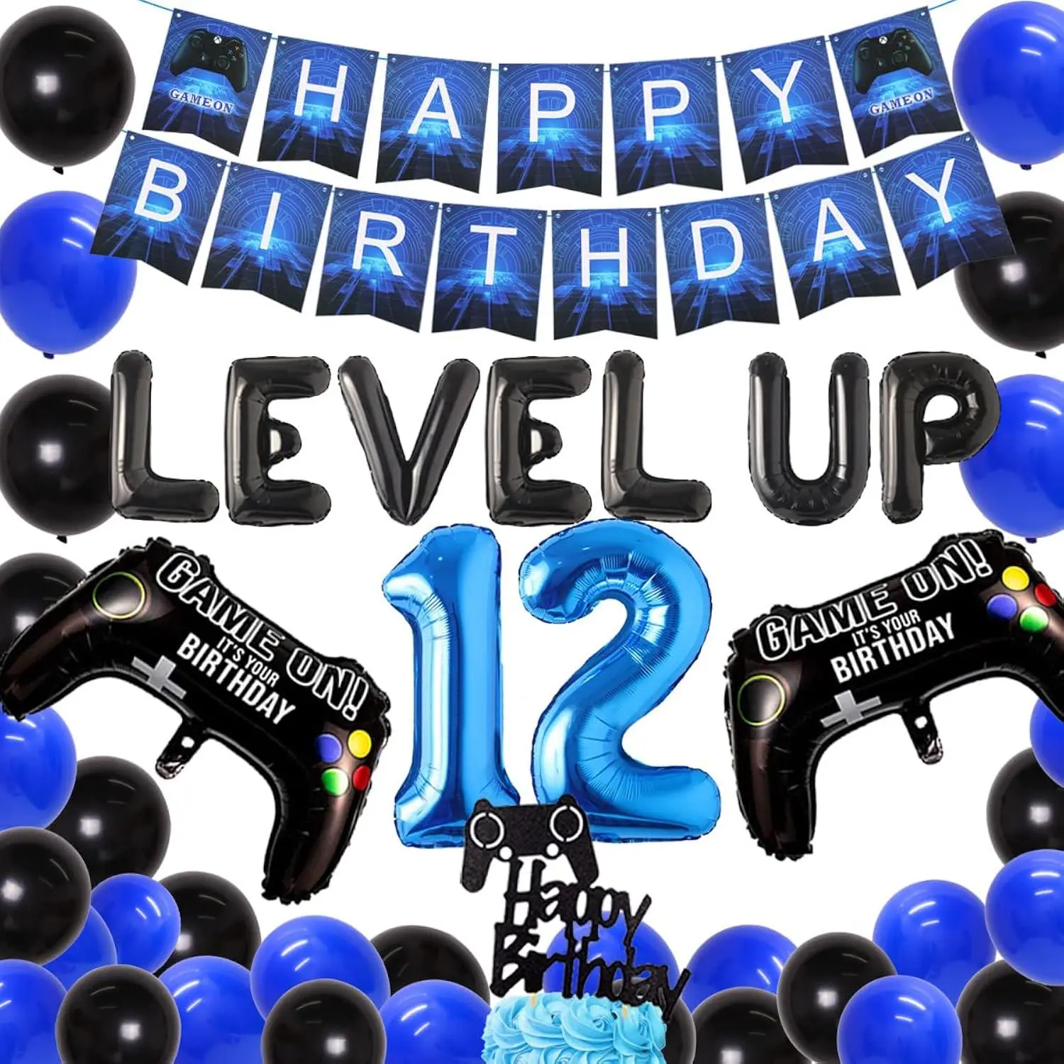 12Th Birthday Party Decorations Video Game Blue 12 Years Old Birthday Party Decorations Supplies With Game Controller Balloons Cake Topper Banner For Boys Girls Gaming Birthday Party Supplies