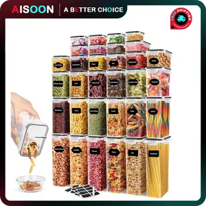 AISOON 68 PCS Airtight Food Storage Containers With Lids,BPA Free Kitchen Organization Set,Dishwasher Safe,With Labels Spoon,Cereal & Flour Dispensers Reusable Silicone