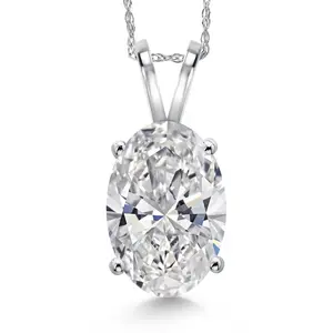 Gem Stone King 5.00 Ct IGI Certified Oval Lab Grown Diamond Pendant Necklace For Women in 14K White Gold | D-E Color | VS1-VS2 Clarity | Gold Necklace For Women | With 18 Inch Chain