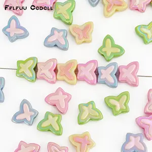 51 Pcs Iridescent Pearlescent Butterfly Acrylic Beads, Gradient Transparent Straight Hole Loose Beads, DIY Craft Beads for Bracelet, Necklace Making & Spring Easter Decoration