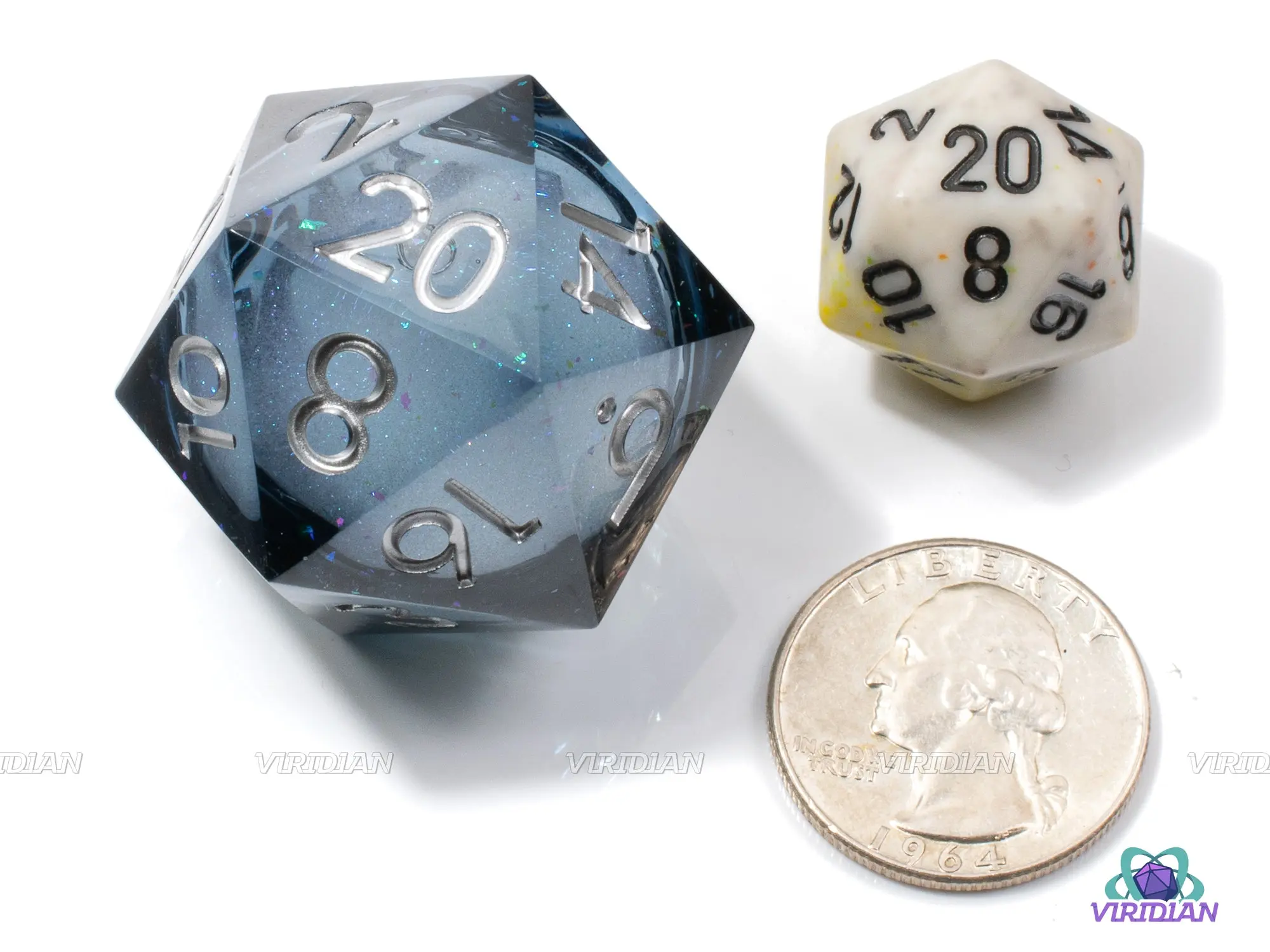 Full Moon Chonk D20 (33mm, Winterized) | Liquid-Filled Core Black/Gray Sharp-Edged | 33mm Oversized D20 (1)