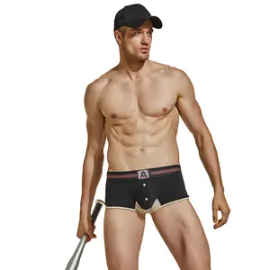 SEOBEAN Men's Flat Corner Underwear Made of Pure Cotton, Breathable, Fashionable, Sporty, Sporty, Elastic, U Convex Button Letter