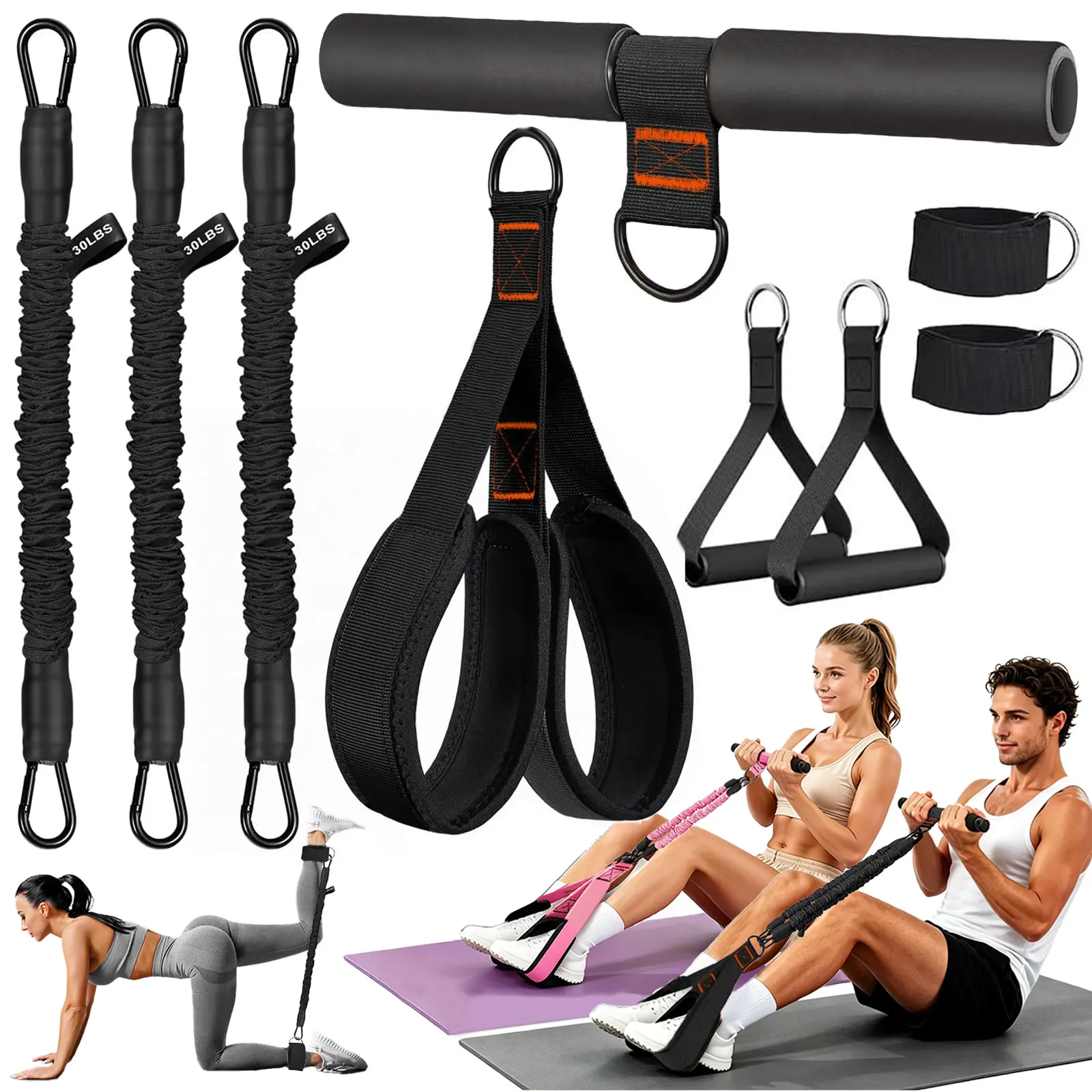 homimanor Upgraded Pedal Resistance Band with Handles, 90LB Adjustable Multifunction Exercise Bands, Core & Lower Body Muscle Training, Home Workout Equipment for Women Men ab wheel