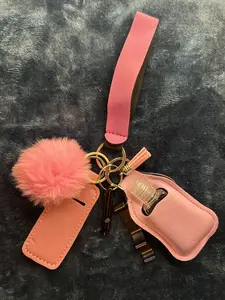 Safety Key Chain Set Pink, Fashionable Keychain & Phone Chain & Wristband, Trendy Exquisite Accessories for Women