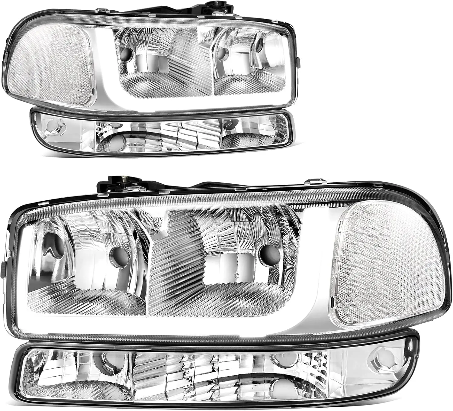 YITAMOTOR Headlights Assembly LED DRL Compatible with 99-06 GMC Sierra 1500 2500/01-06 Sierra 1500HD 2500HD 3500/2007 Sierra 1500 1500HD 2500HD 3500 Classic / 00-06 GMC Yukon XL Chrome Housing