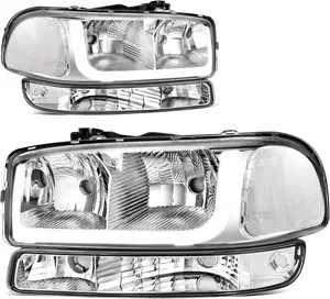 YITAMOTOR Headlights Assembly LED DRL Compatible with 99-06 GMC Sierra 1500 2500/01-06 Sierra 1500HD 2500HD 3500/2007 Sierra 1500 1500HD 2500HD 3500 Classic / 00-06 GMC Yukon XL Chrome Housing