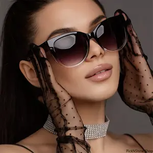 Women's Oversized Semi-Rimless Cat Eye Sun Protective Sunglasses - PA Plastic Lightweight Frame, Gradient UV400 Tinted Lens, Blue Light Blocking, Stylish, Comfortable Fit for Casual Wear, Female Sunglasses