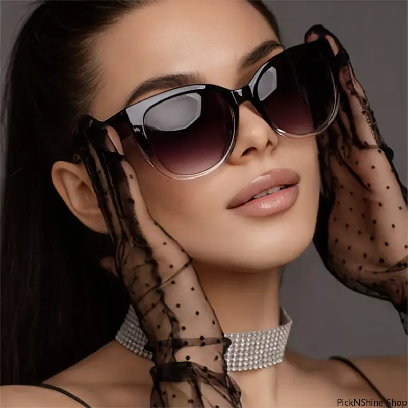 Women's Fashionable Frames Oversized Semi-Rimless Cat Eye Sunglasses - PA Plastic Lightweight UV400 Gradient Tinted Lenses, Blue Light Blocking, Comfortable Fit for Casual Wear, Statement Eyewear, Fashionable Frames Sunglasses, Sunglasses For Women