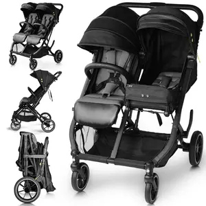Compact Side-by-Side Double-Seater Stroller for Newborns & Toddlers, Adjustable Settings, Lightweight Easy Maneuverability, Fits Standard Doors, 48.5 lbs per Seat Capacity, Waterproof, Bumper Bars, Black Friday Deal