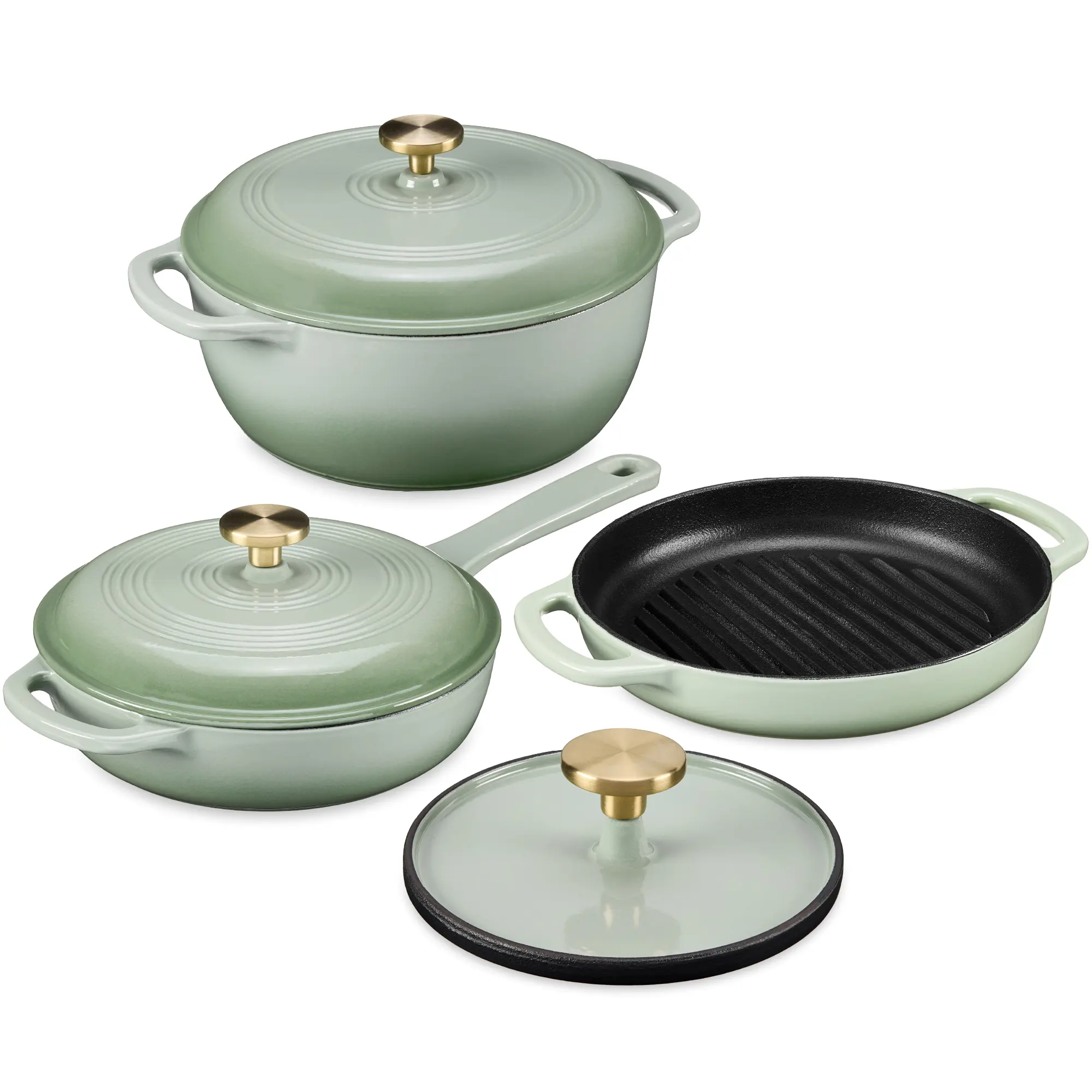 Best Choice Products 6-Piece Enameled Cast Iron Cookware Set, 6QT Dutch Oven W/ Lid, 2QT Skillet W/ Lid, Grill Pan, Grill Press Best Choice Products 6-Piece Enameled Cast Iron Cookware Set, 6QT Dutch Oven W/ Lid, 2QT Skillet W/ Lid, Grill Pan, Grill Press