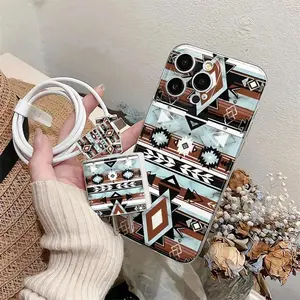 5 Piece Set Transparent Fashion Protective Phone Cases for iPhone 11 to 16, Includes Charger Protector, Data Cable Protectors & Silicone Cable Tie, Perfect Gift for Birthdays and Friends