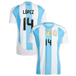 Argentina Home Lopez #14 Jersey 2024-2025, White and Blue Lopez #14 Argentina Home Jersey