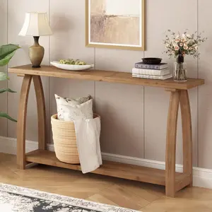 PieDle Solid Wood Console Table, 63" Long Farmhouse Entryway Tables Narrow Behind Couch Table with A-Shaped Curved Legs, Rustic Skinny Sofa Tables for Living Room, Hallway or Foyer