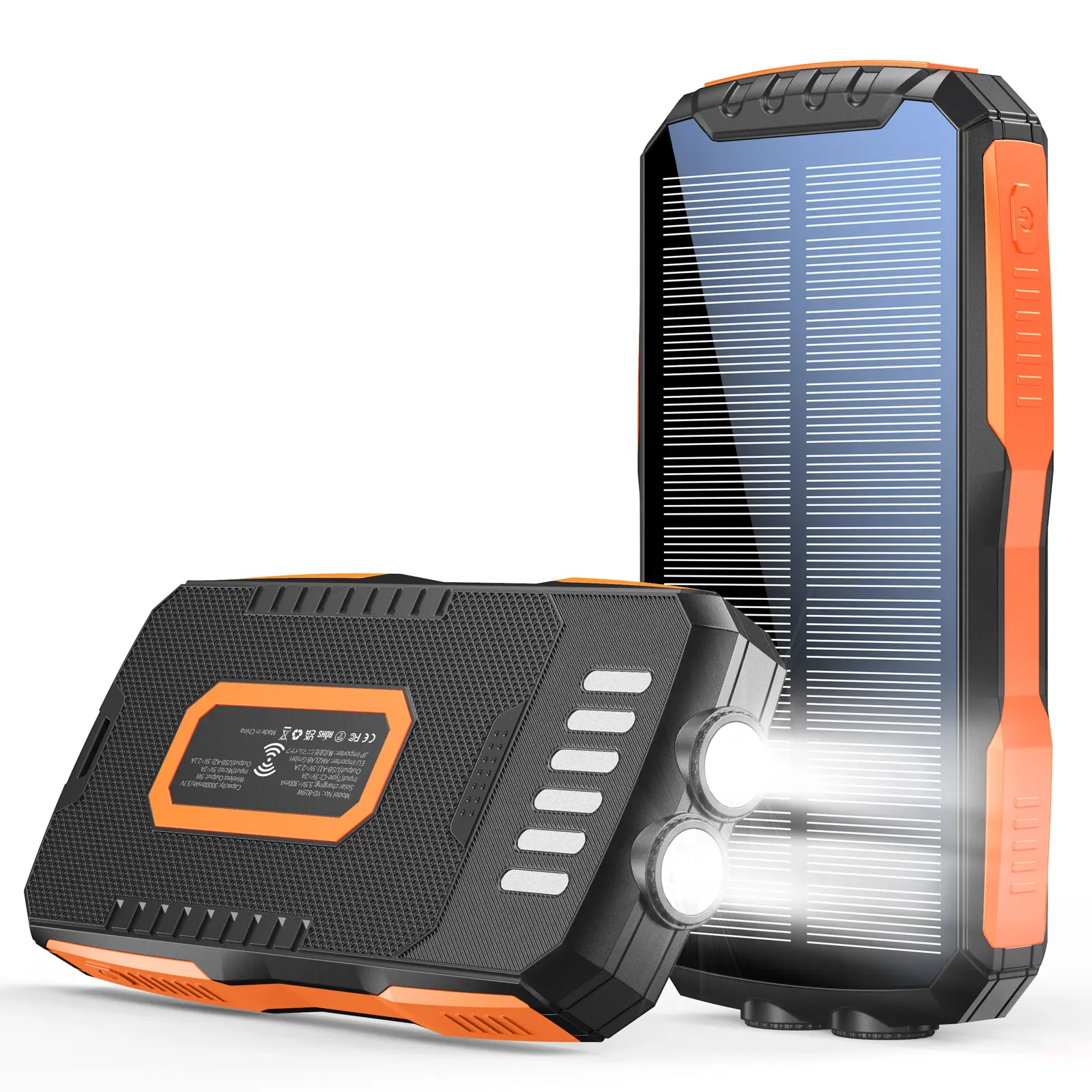 30000mAh Solar Power Bank - Summer Essential Reusable Solar Charger with Built-in Bright Flashlight, Wireless Charging, Dual USB-A Outputs, Multi-Device Charging for Hiking/Light Outdoor Use, iPhone & Android