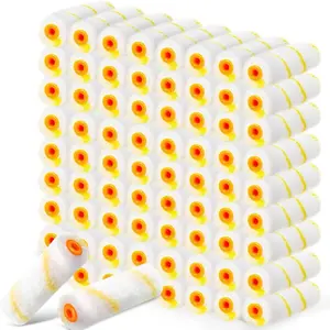 Leumoi 200 Pcs 4 Inch Mini Paint Roller Bulk Small Microfiber Roller Cover 1/2" Nap for Paint Brush House Painting Supplies DIY Craft Home Wall Repair Tool Kit Set Yellow