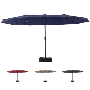[NEW PRODUCT - FLASH SALE] Garvee 15x9 Ft Large Double-Sided Patio Umbrella with Base & Crank - Outdoor Rectangle Market Umbrella for Patio, Lawn, Garden & Poolside, Navy Blue