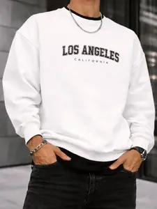 Men’s Los Angeles California Graphic Sweatshirt – White Crewneck Pullover, Casual Streetwear, Relaxed Fit for Everyday Wear