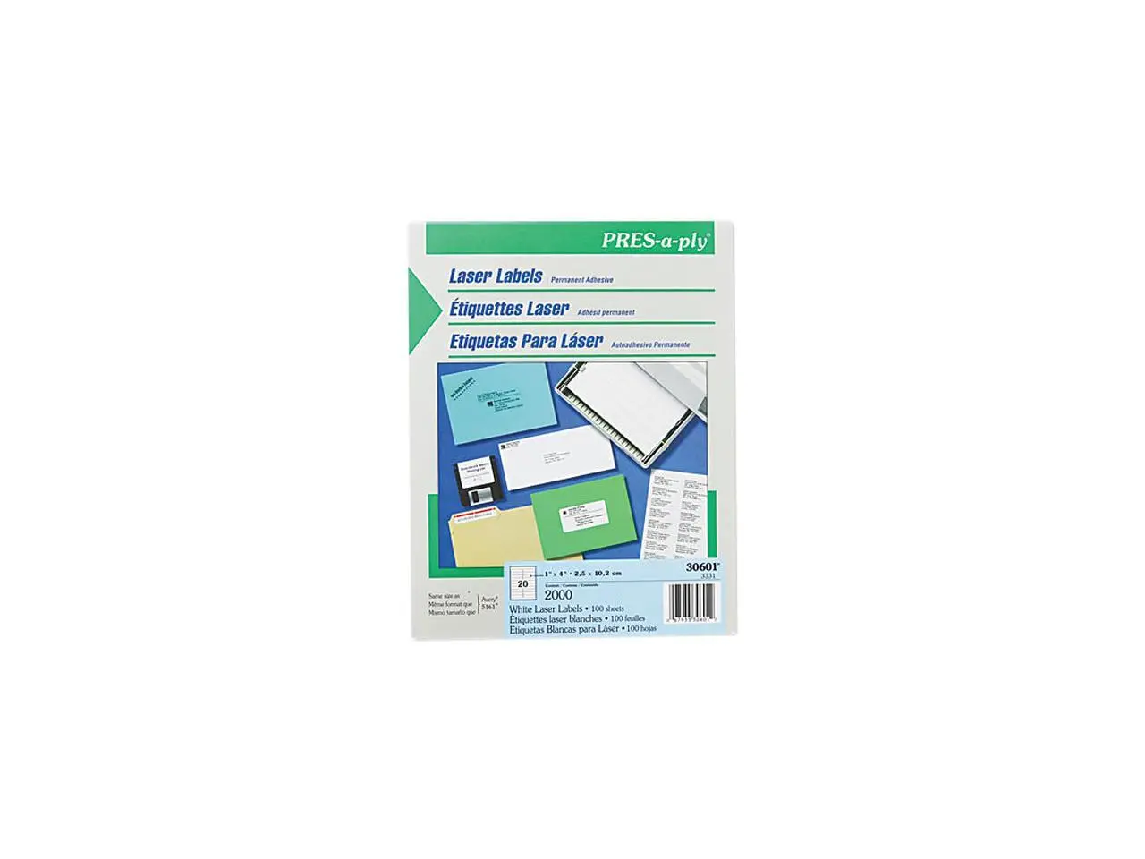 Avery 30601 Pres-A-Ply Laser Address Labels, 1 x 4, White, 2000/Box