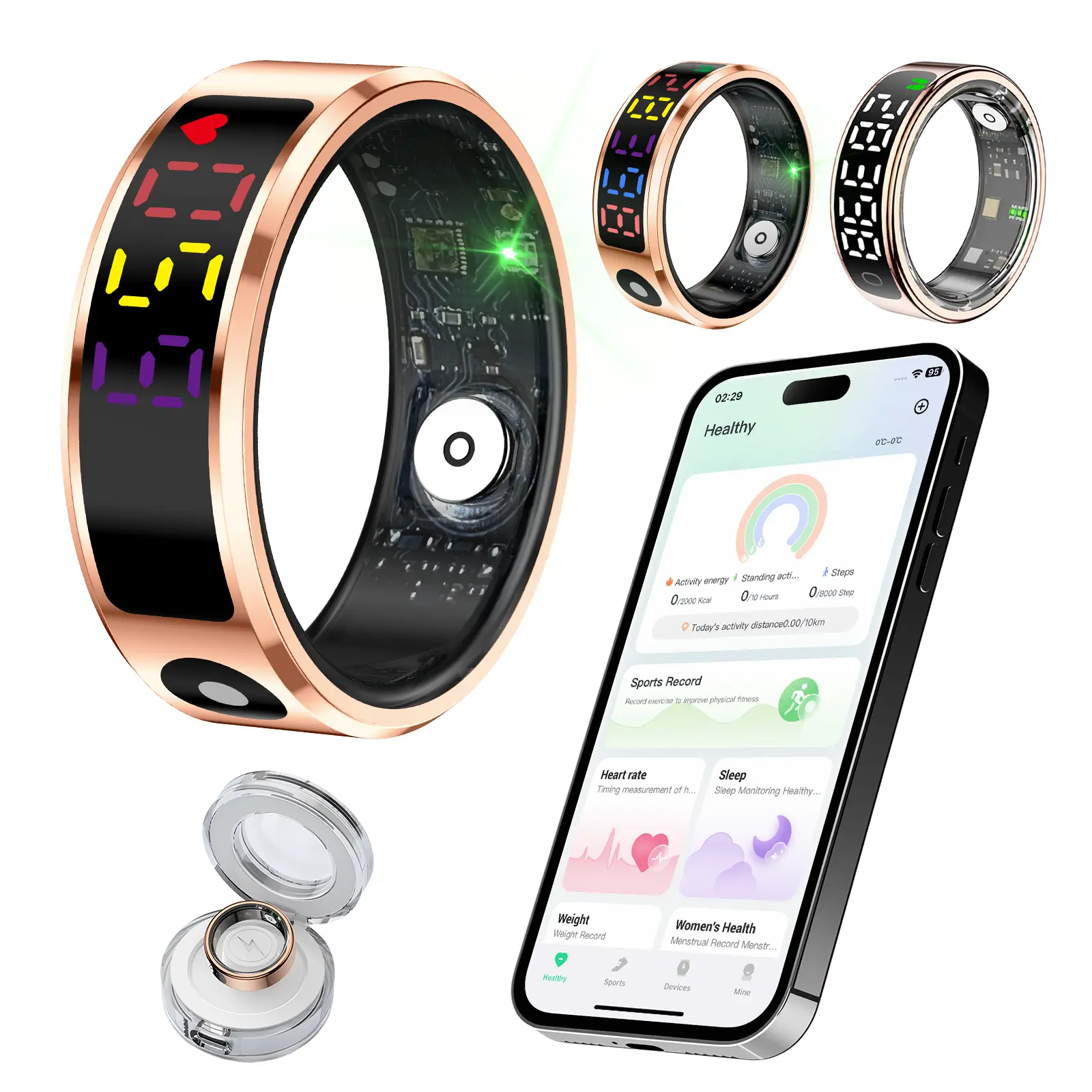 Peledic Smart Ring, 10-Day Battery, Ultra-Thin AI Fitness, Sleep, Stress & Heart Rate Tracker, Free App Features, iOS/Android Support