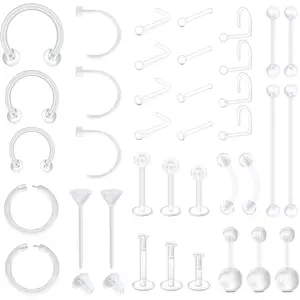 37 count Clear  Retainers For Work, Plastic Bioflex Nose Rings Studs  Rings Septum Eyebrow Lip Cartilage Tragus Earring Retainer Industrial Bar