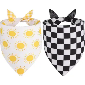 Summer Dog Bandanas Yellow Black XLarge 2PCS, Spring Scarf, Durable Triangle Reversible Bibs Handkerchief for Puppy Pet