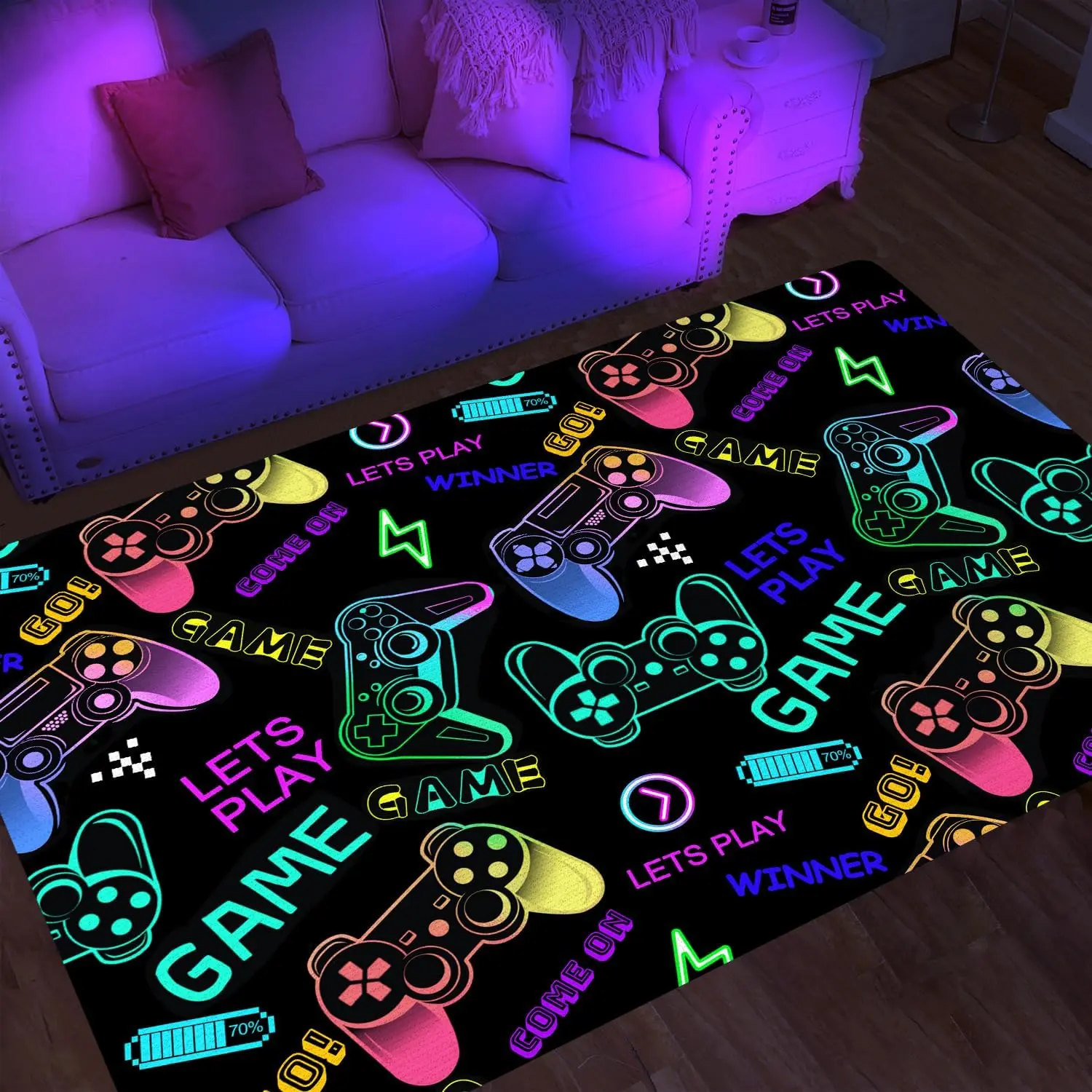 Gaming Area Rug - Polyester Graphic Print Home Decor Mat for Boys, Bedroom Decor with Game Graphics, 60"x39" Console Playroom Floor Mat, Graphic Print Mat, Bedrooms