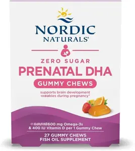 Nordic Naturals Zero Sugar DHA Prenatal Vitamin Gummies, Strawberry Orange Flavor - 27 Gummies - Supplements for Pregnancy - 600 mg Omega-3 Fish Oil and 400 IU Vitamin D3-27 Servings