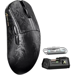 R11 Ultra 8K Carbon Fiber  Gaming  with 42000 DPI-PAW3950 MAX Sensor-49g Lightweight,Nordic 52840 MCU Chip,Wired/BT/2.4Ghz Programmable,RGB Coiled  for PC (Black Ink)