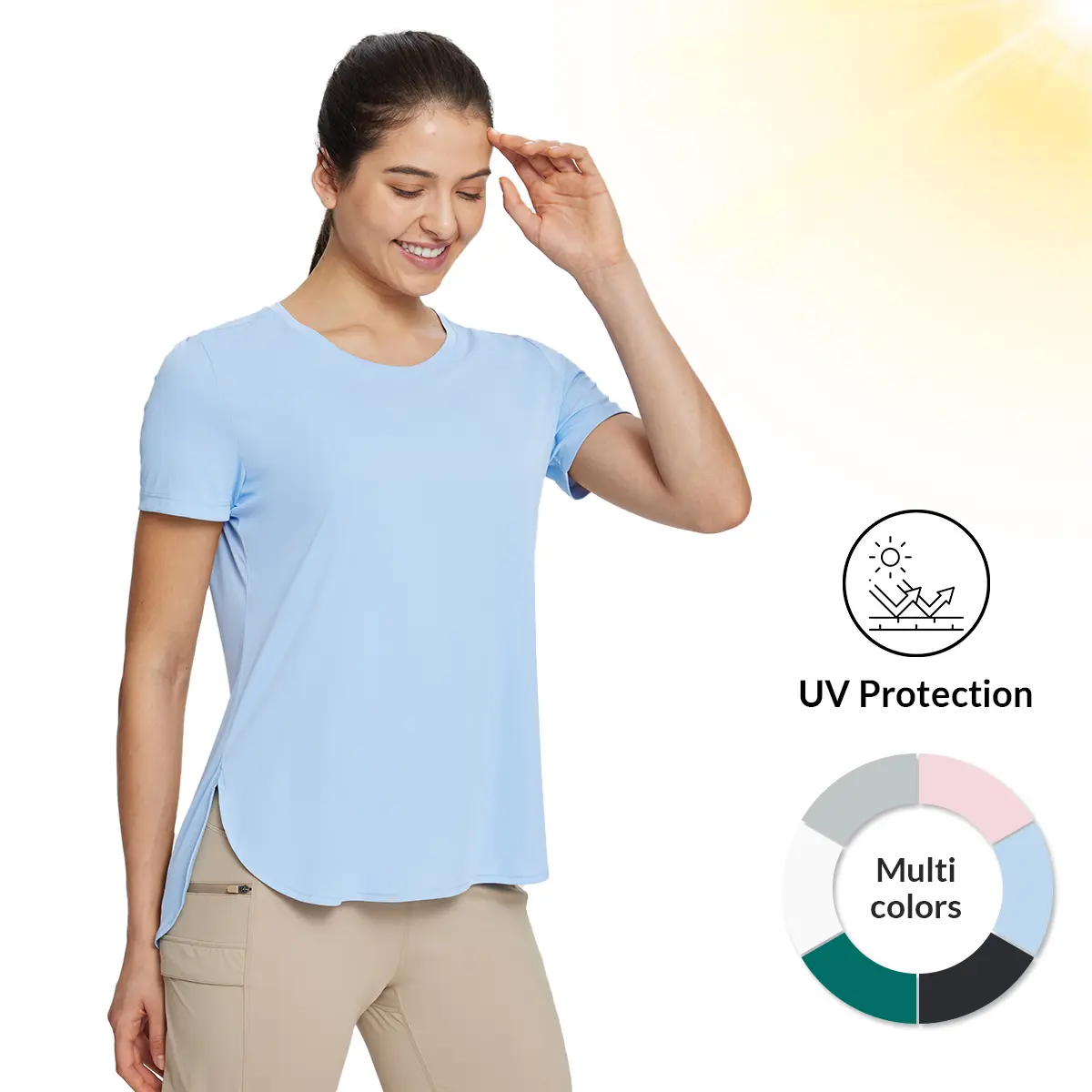 baleaf Women's Short Sleeve T Shirts Crew Neck Workout Tops Running Shirts Sun Protection Quick Dry UV
