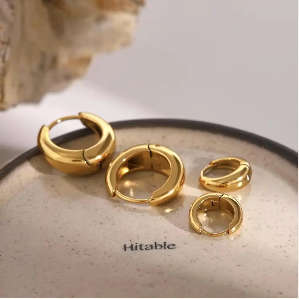 CORONÉ Chunky Huggie Hoop Earrings for Women Hypoallergenic Tarnish-Free Waterproof