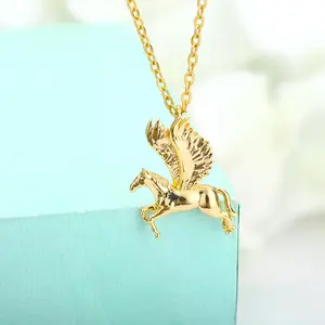 Fashion Cartoon Pegasus Pendant Necklace For Women Gold Color Stainless Steel Chain Adjustable Necklace Wedding Jewelry Gift #Love Story