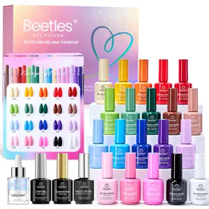 [Exclusive to TTS]Beetles Gel Polish Set -  20 Colors 15 ML Polish Set with Base Top Matte Coat & Cuticle Oil Pink Red Blue Purple Brown Yellow Green Black White Colors Nails Gifts for Women #Summervibes