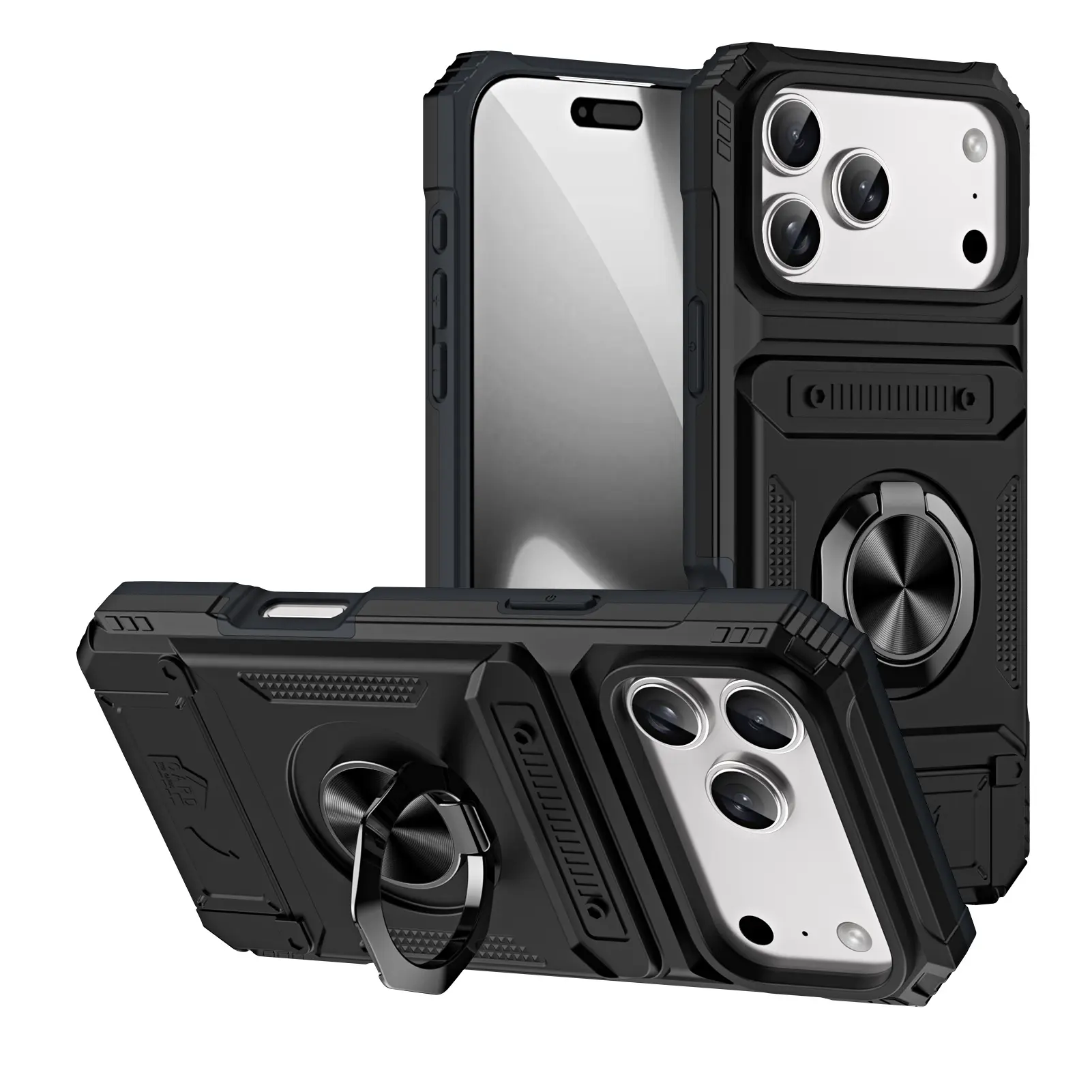 Heavy Duty Shockproof 360° Rotating Metal Stand Case for iPhone 17 16 15 14 13 Pro Max with Dual Card Slot Design - Violet/Black/Green/Blue/Rose Gold/Red phone case brick phone blocker