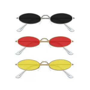 3 Pairs Vintage Oval Sunglasses Retro Slender Metal Frame Trendy Cute Glasses Small Vintage Sunglasses Candy Colors for Women Men