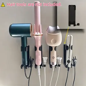 1pc/4pcs Drill-Free Hair Dryer & Curling Iron Wall Holder, Waterproof Bathroom Storage Rack for Straighteners & Hair Styling Tools, Multi-Use Home Organizer