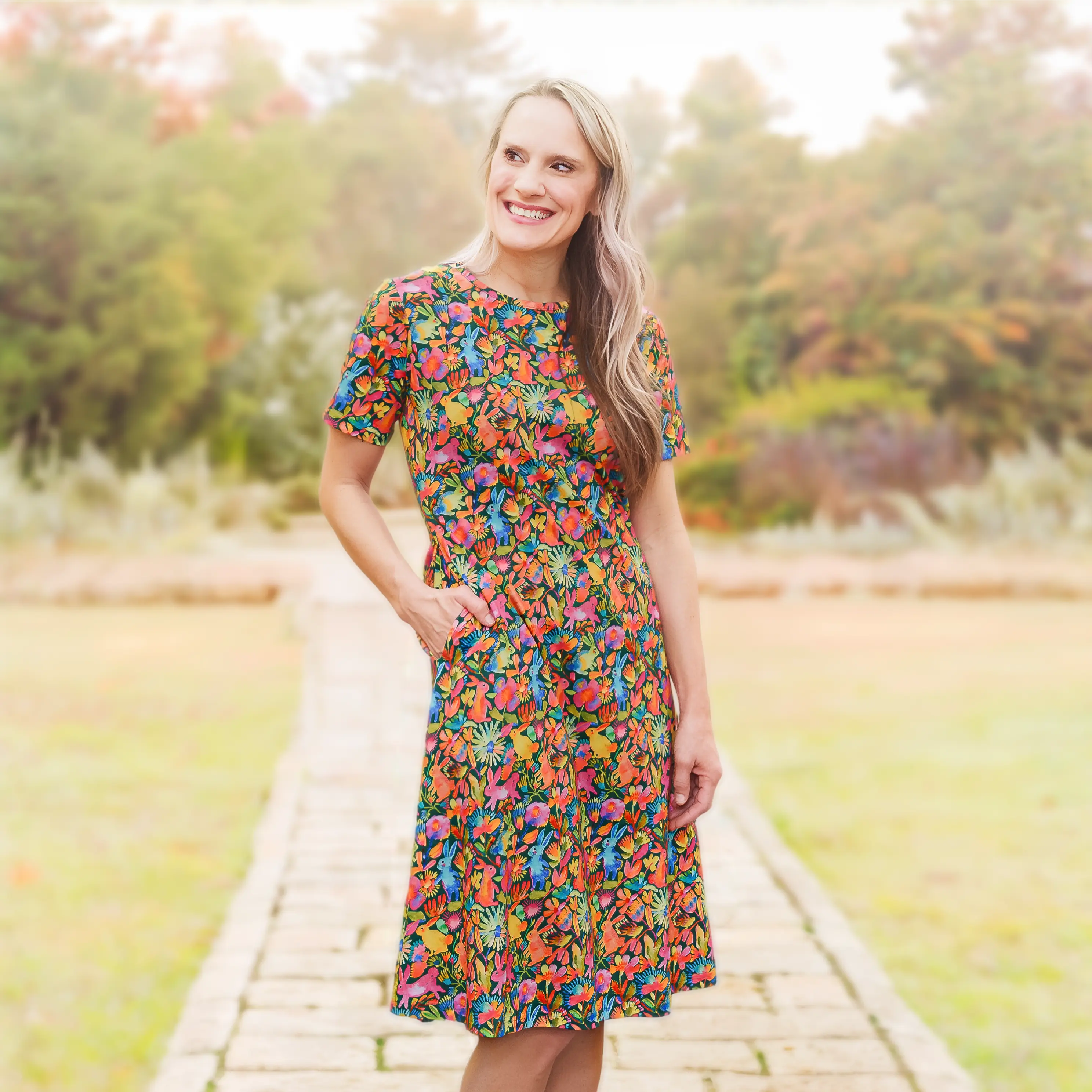 Happy Bunnies A-Line Dress with Pockets