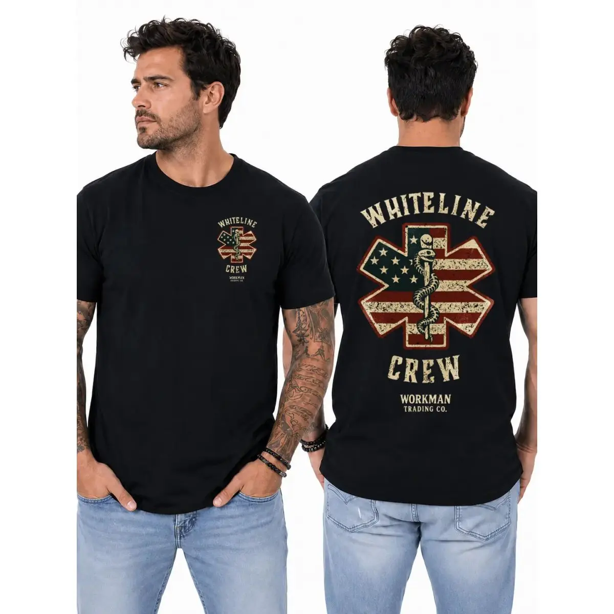 Patriotic Ems T-Shirt Sweatshirt Hoodie, American Flag Emergency Medical Emblem & Skeleton Graphic Design, First Responder Work Shirt For Emts & Paramedics, Gift For Ambulance Crews Or Emergency Medical Workers, Unisex Sweater Pullover Tee