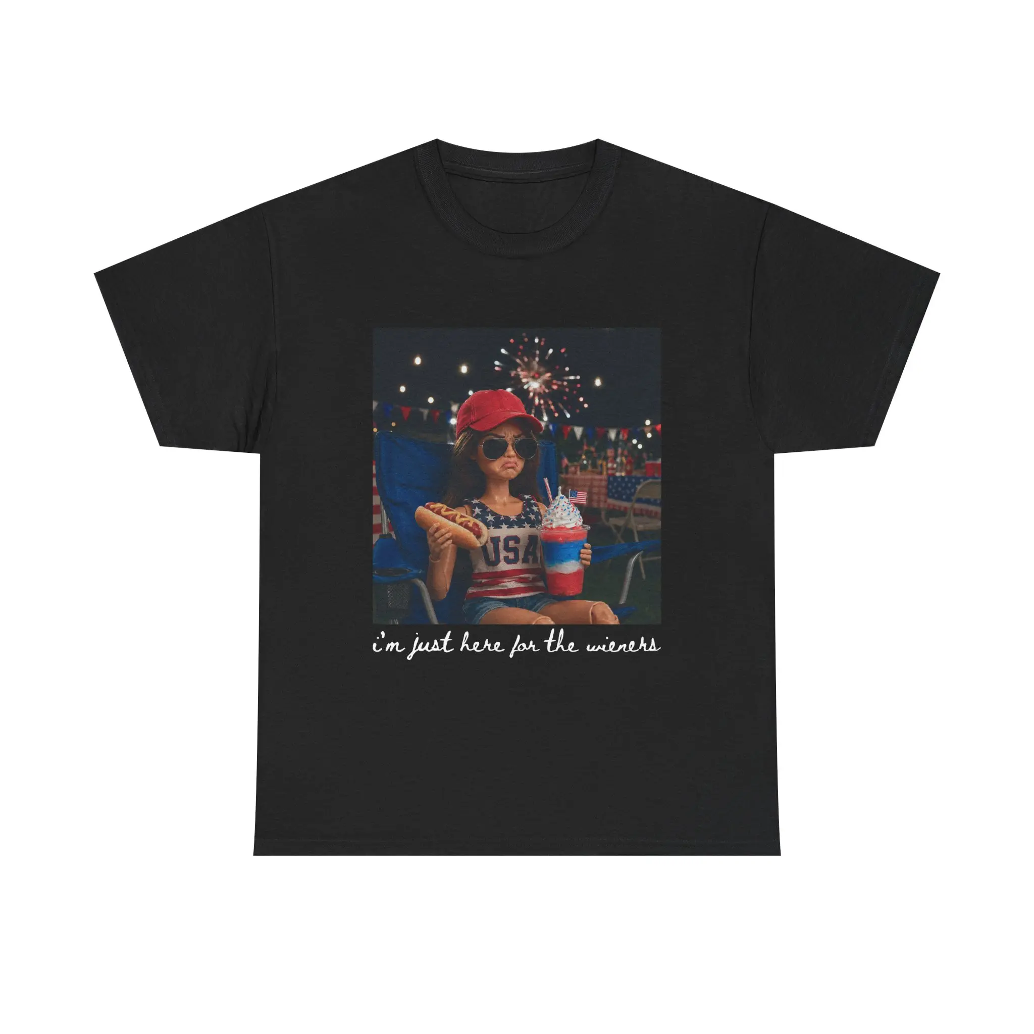 4th of July Funny Shirt Women | I'm Just Here For The Wieners Tee | Patriotic Barbie Aesthetic Graphic T-Shirt | Fourth of July BBQ Cookout Outfit | USA American Flag Hot Dog Humor Top | Red White...