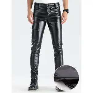 Men's Chic PU Pants - Casual Slim Fit Medium Stretch Faux Leather Biker Pants - For Spring Fall - Suitable for K-pop Fans & Fashionable Men - Perfect Gift for Birthday & Holidays