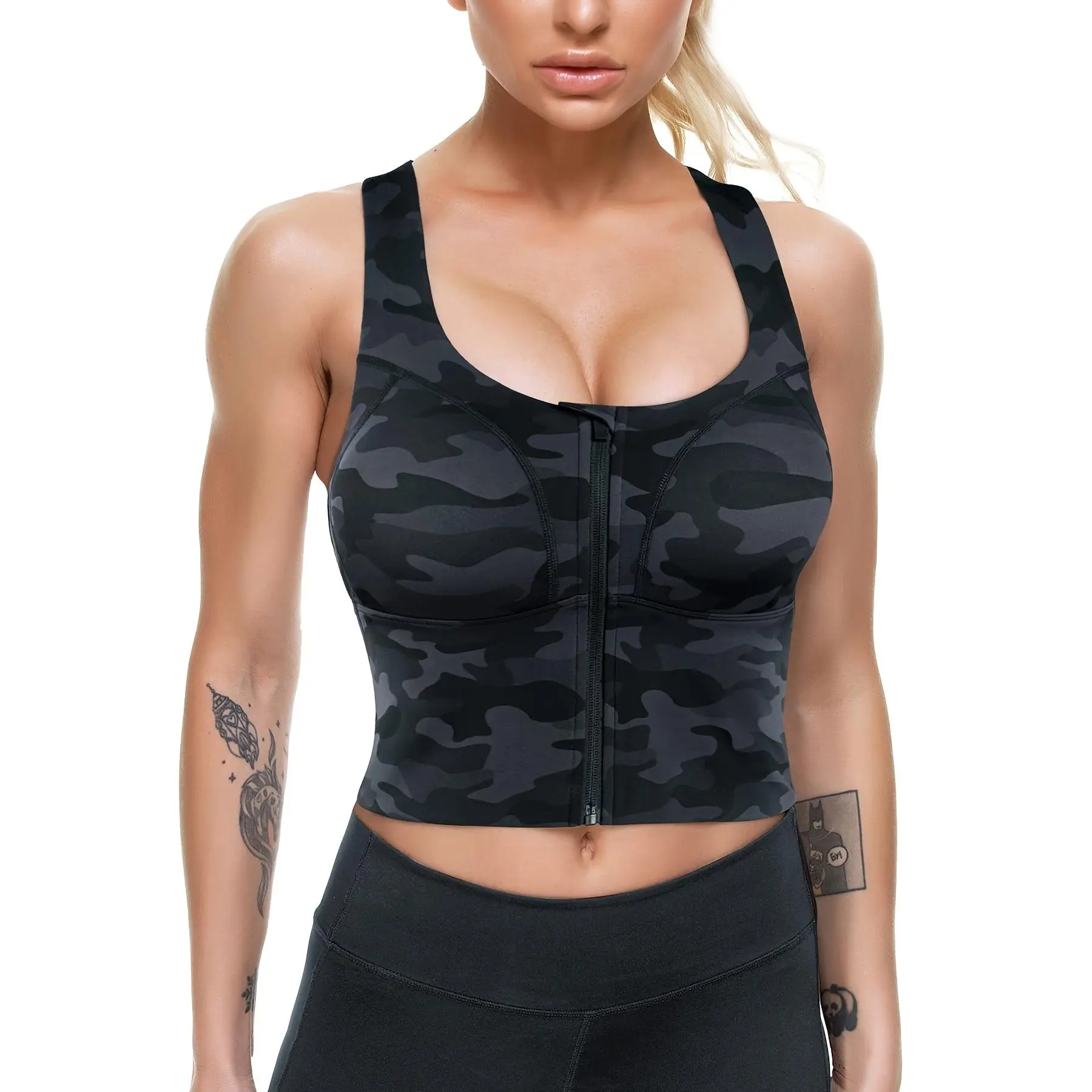 Women's 76%-Nylon 24%-Spandex Sports Crop Top - Zip Front Sleeveless Activewear, Medium Stretch Solid Color Sporty Cami Top for Gym Yoga, All-Season Athletic Tank, Athletic Tank Tops