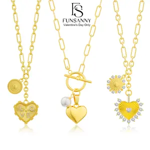 FUNSANNY Sun Heart Charm Choker Necklace for Women with Zircons Inlaid Pendants, Thick Chunky Paperclip Chain, Cuban Link Chain, Trendy Unisex Jewelry