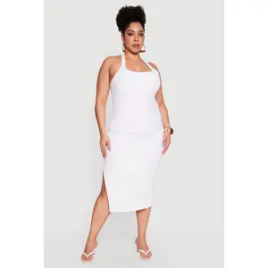 Plus Size High Waisted Soft Knit Midi Skirt